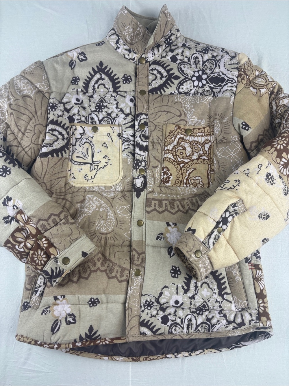 BDG Urban Outfitters Bandana Quilted Patchwork Jacket in Beige and Brown
